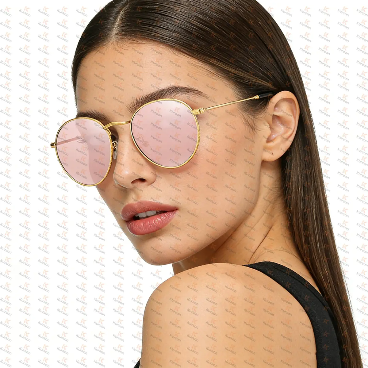 Kursan Small Round Metal Sunglasses for Men Women Mirrored Lens UV400 (Gold Frame/Pink Mirrored) | Classic Circle Sun Glasses - view 8