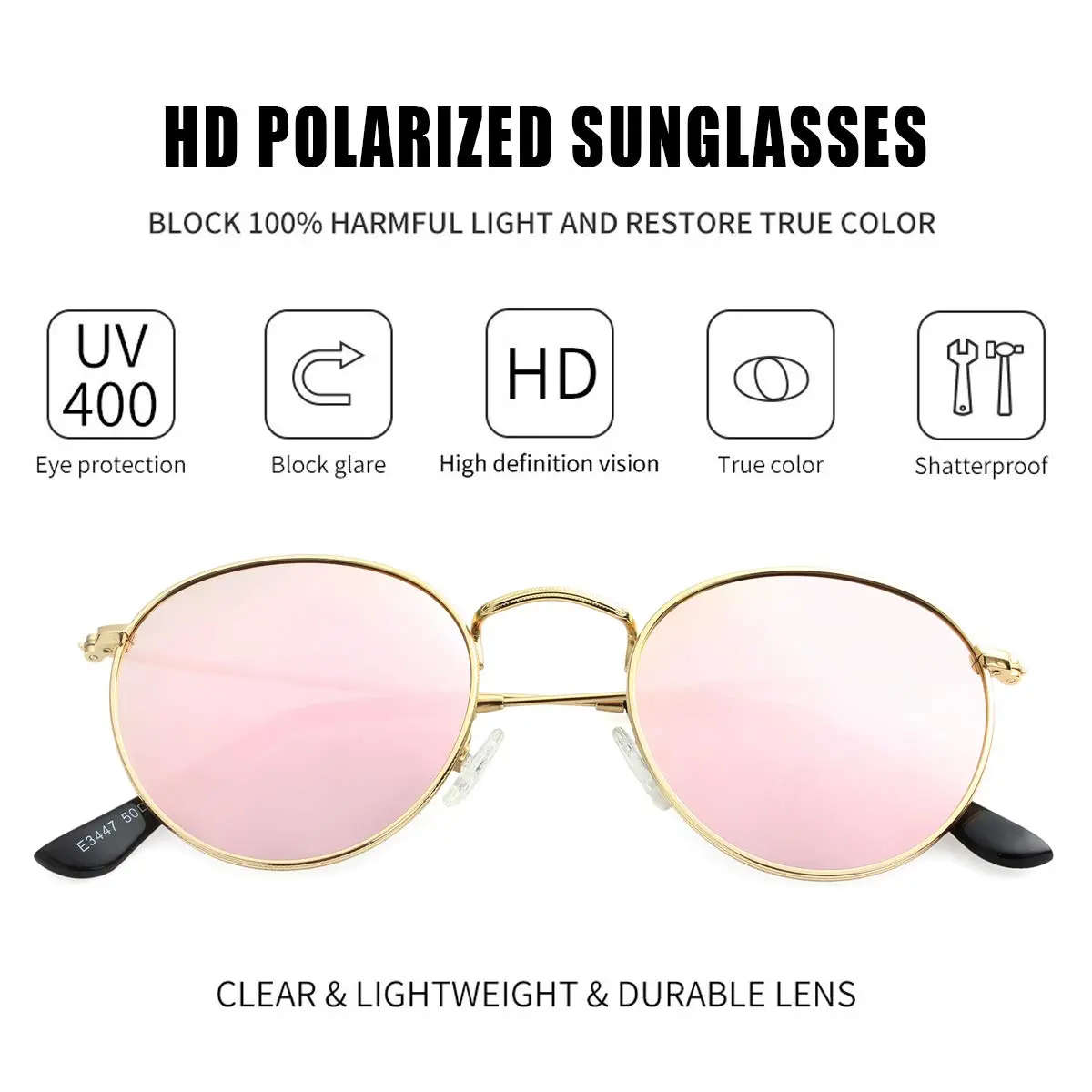 Kursan Small Round Metal Sunglasses for Men Women Mirrored Lens UV400 (Gold Frame/Pink Mirrored) | Classic Circle Sun Glasses - view 2