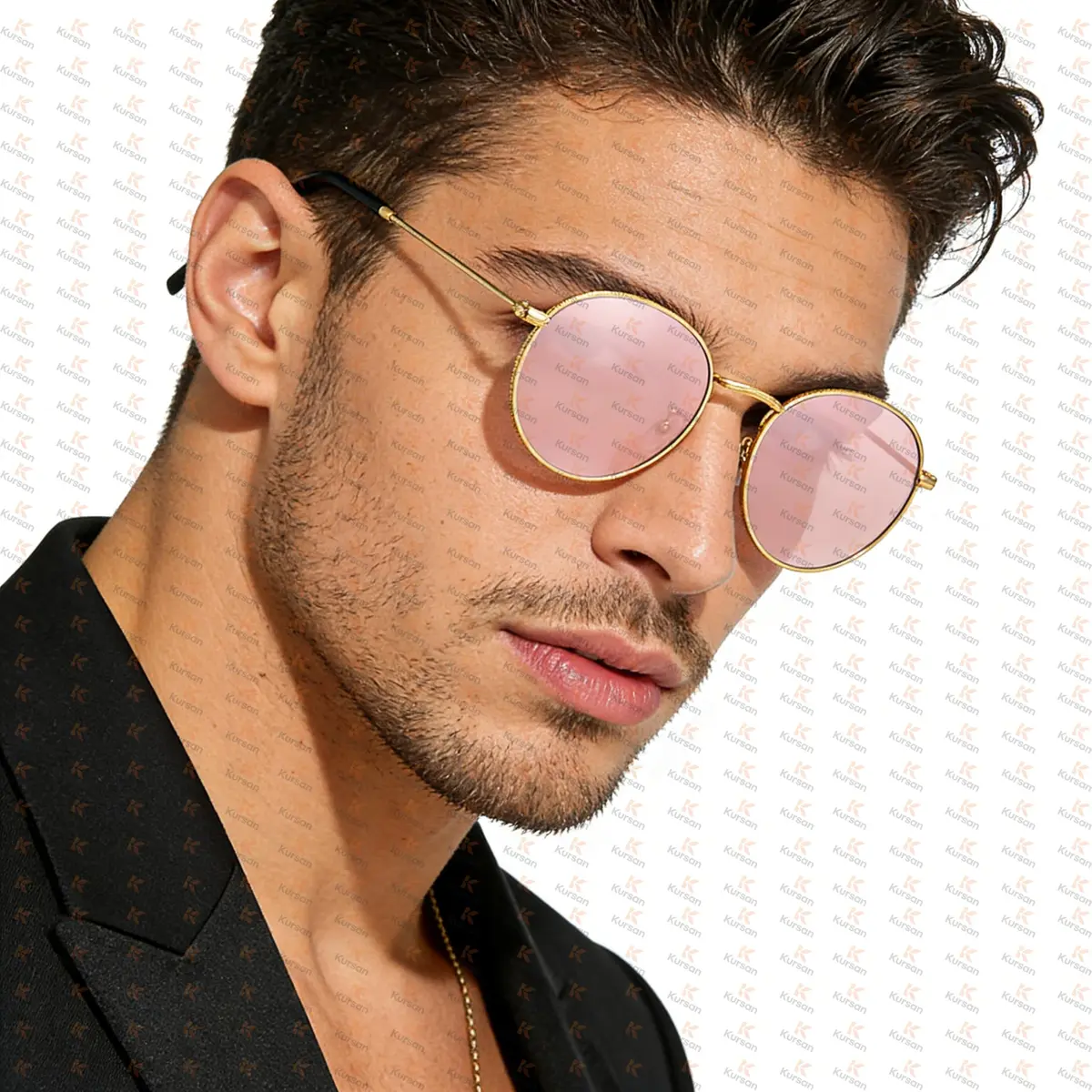 Kursan Small Round Metal Sunglasses for Men Women Mirrored Lens UV400 (Gold Frame/Pink Mirrored) | Classic Circle Sun Glasses - view 4