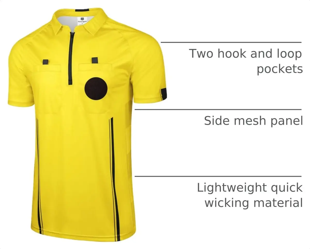 FitsT4 Sports Pro Soccer Referee Jersey Short Sleeve Ref Shirts Yellow XX-Large | Breathable Polyester for Referees - view 4