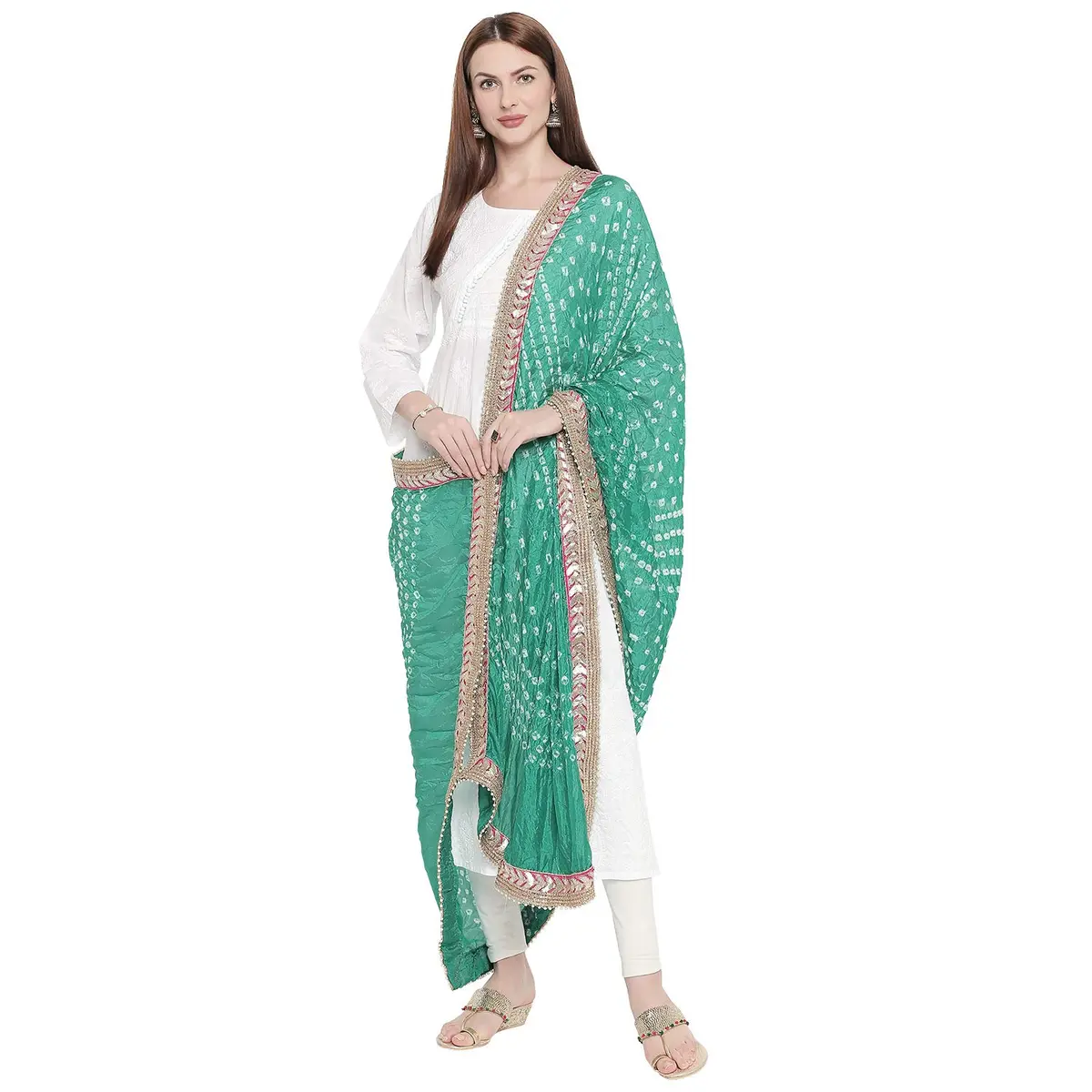 DUPATTA BAZAAR Green Bandhini Silk Dupatta with Gotta Patti Border 240cm (86 inches) x 97cm (38 inches) - view 2