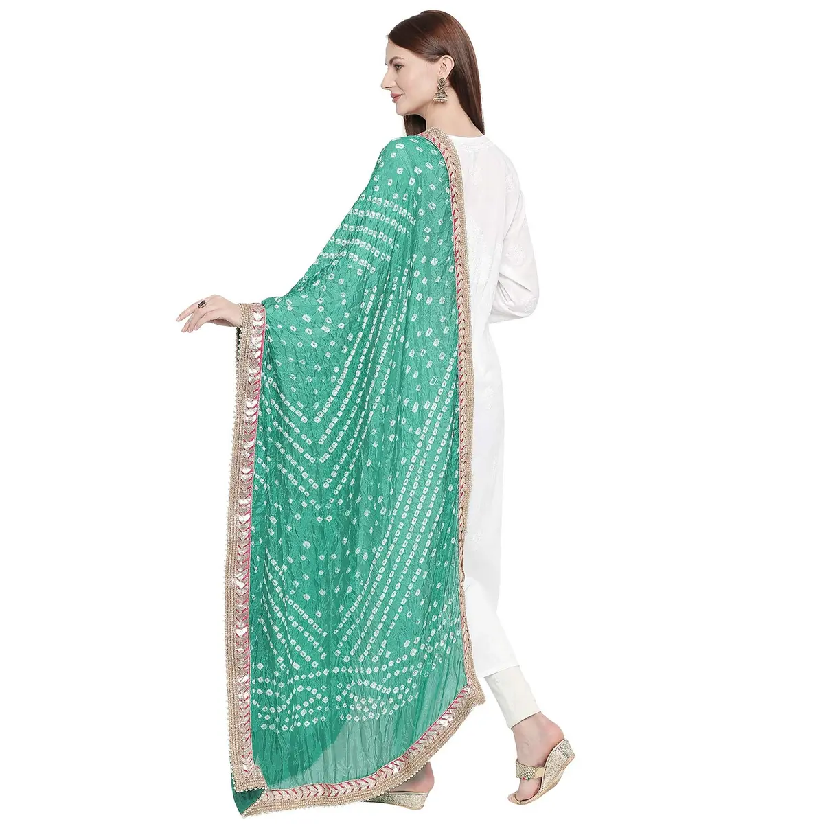 DUPATTA BAZAAR Green Bandhini Silk Dupatta with Gotta Patti Border 240cm (86 inches) x 97cm (38 inches) - view 3