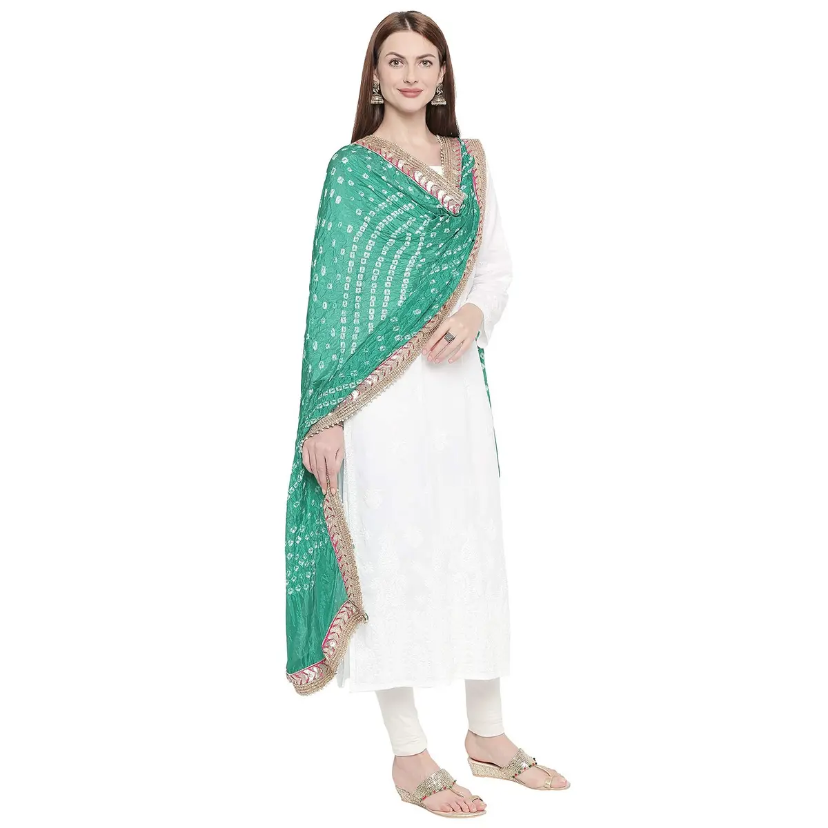 DUPATTA BAZAAR Green Bandhini Silk Dupatta with Gotta Patti Border 240cm (86 inches) x 97cm (38 inches) - view 4