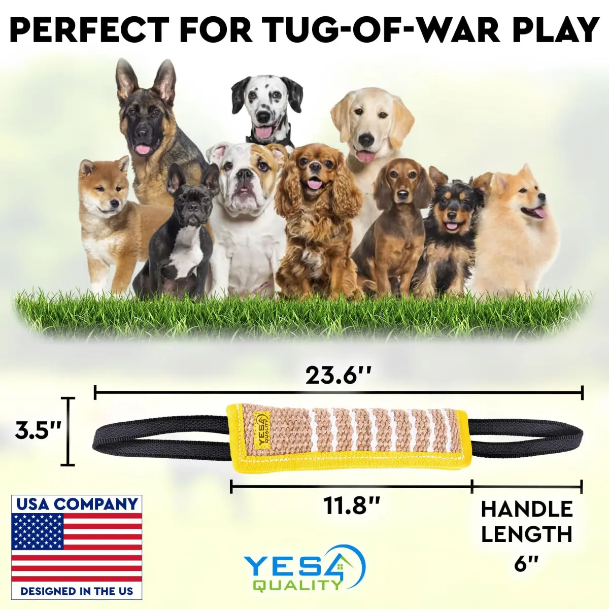 YES4QUALITY Dog Bite Tug Toy 30cm (12") x 8cm (3.2") | Jute Rope with 2 Handles for Medium-Large Dogs - view 7