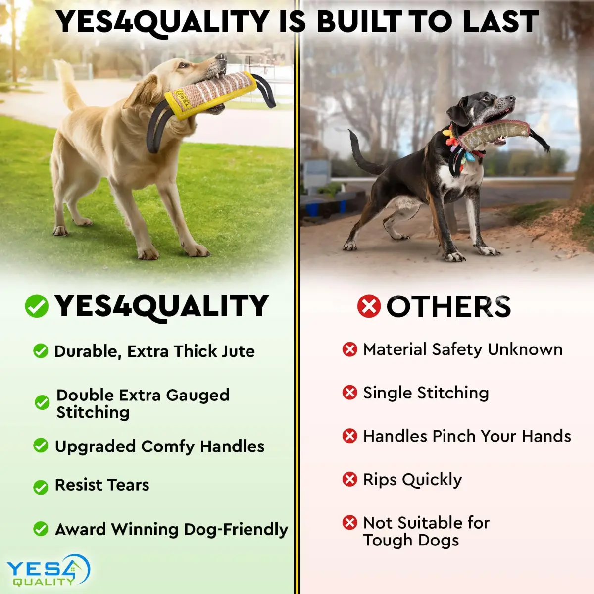 YES4QUALITY Dog Bite Tug Toy 30cm (12") x 8cm (3.2") | Jute Rope with 2 Handles for Medium-Large Dogs - view 3