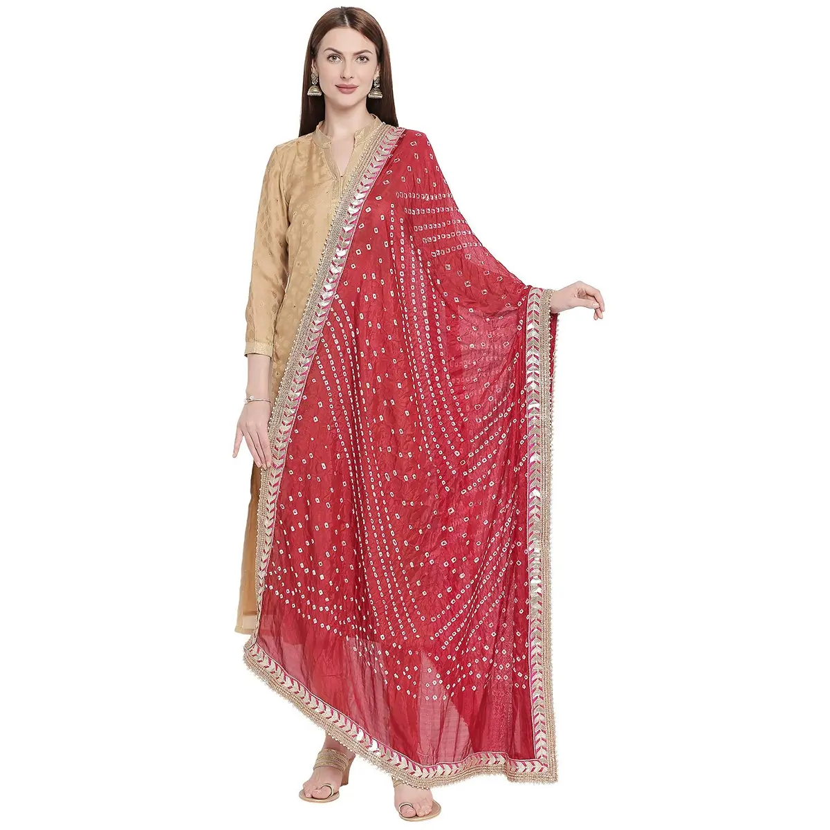 DUPATTA BAZAAR Maroon Bandhini Silk Dupatta with Gotta Patti Border 240cm (86 inches) x 97cm (38 inches) - main product image