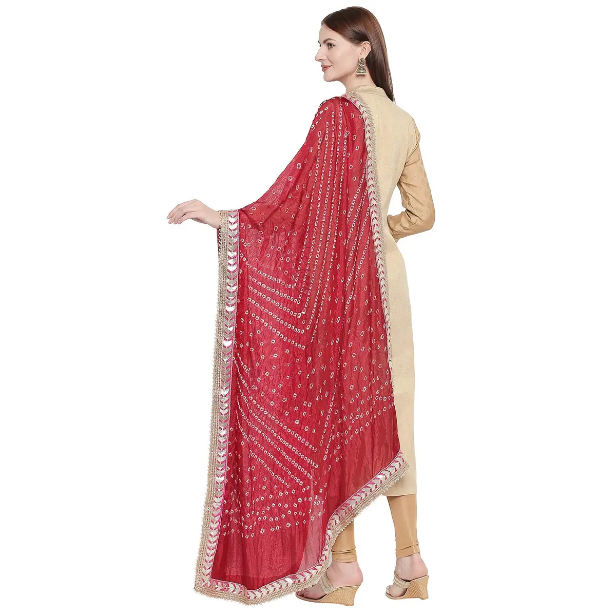 DUPATTA BAZAAR Maroon Bandhini Silk Dupatta with Gotta Patti Border 240cm (86 inches) x 97cm (38 inches) - view 3