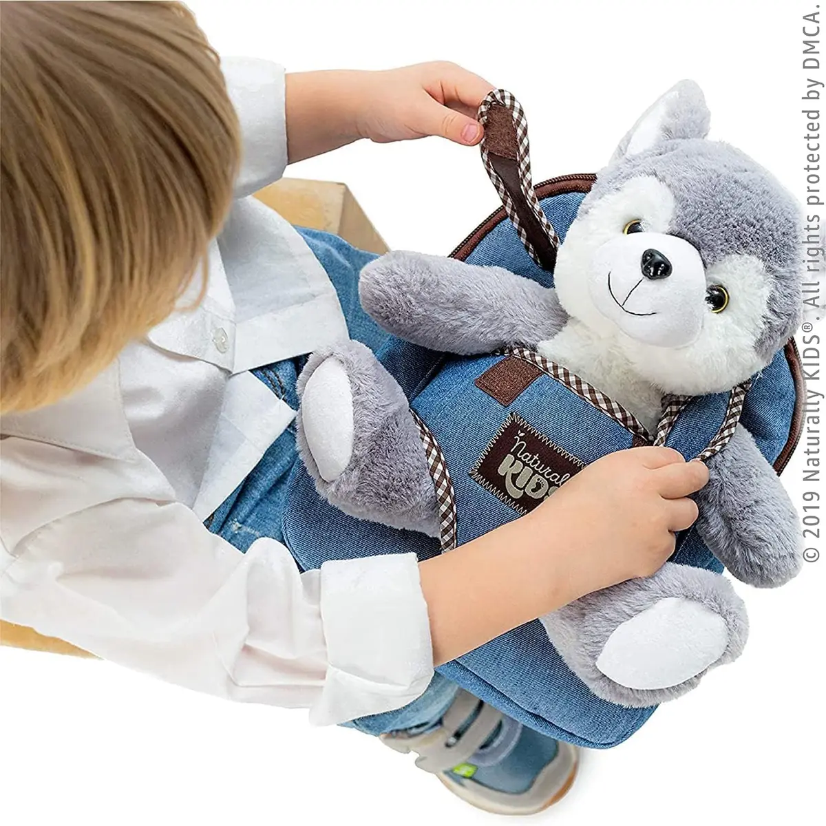 Naturally KIDS Toddler Backpack with Plush Wolf Toy | Adjustable Denim Design for Kids 2-5 - view 4