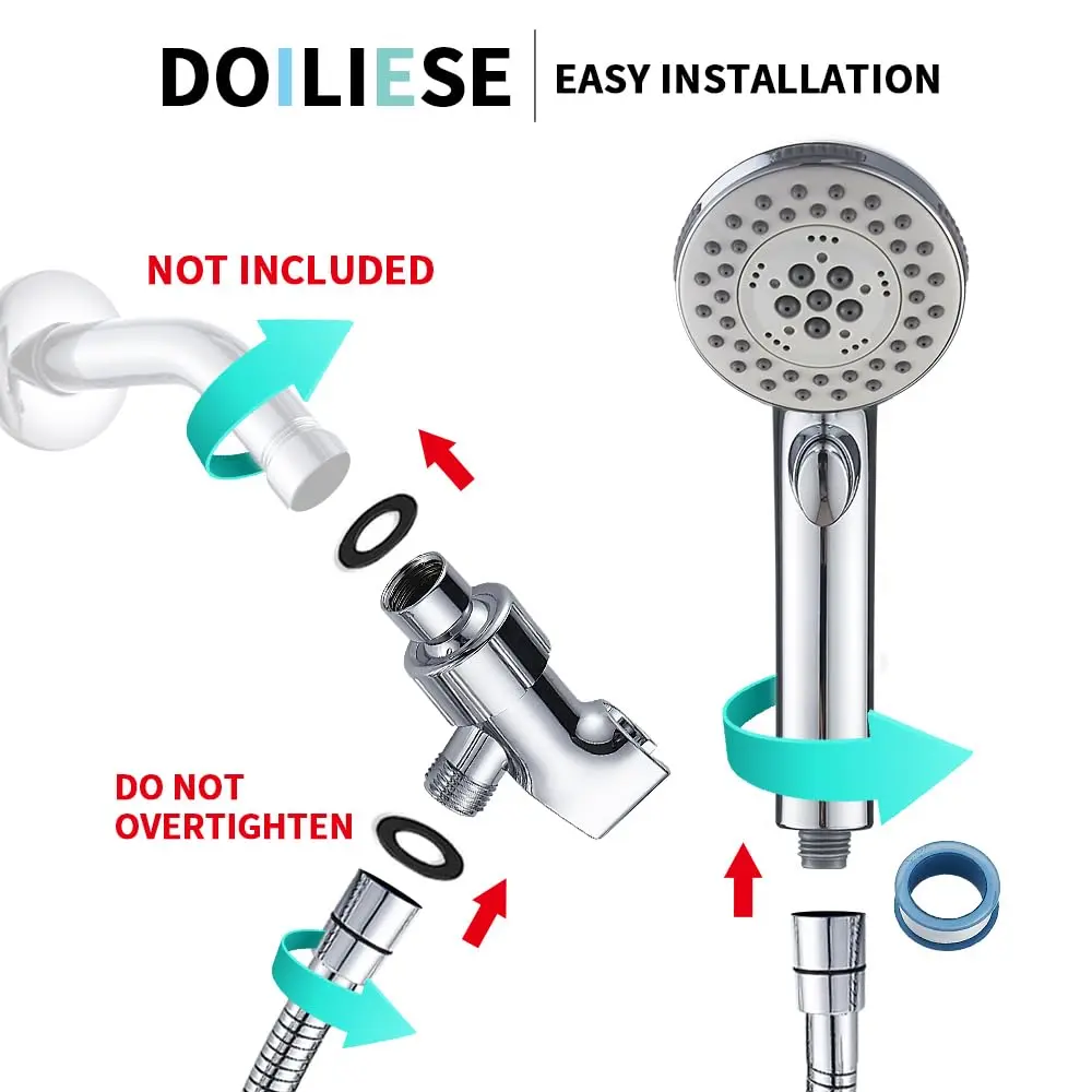 DOILIESE High Pressure Shower Head with Handheld Spray 6 Settings Chrome | 1.8 GPM Flow Rate - view 7