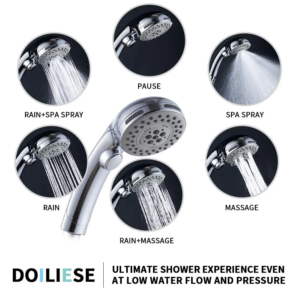 DOILIESE High Pressure Shower Head with Handheld Spray 6 Settings Chrome | 1.8 GPM Flow Rate - view 2