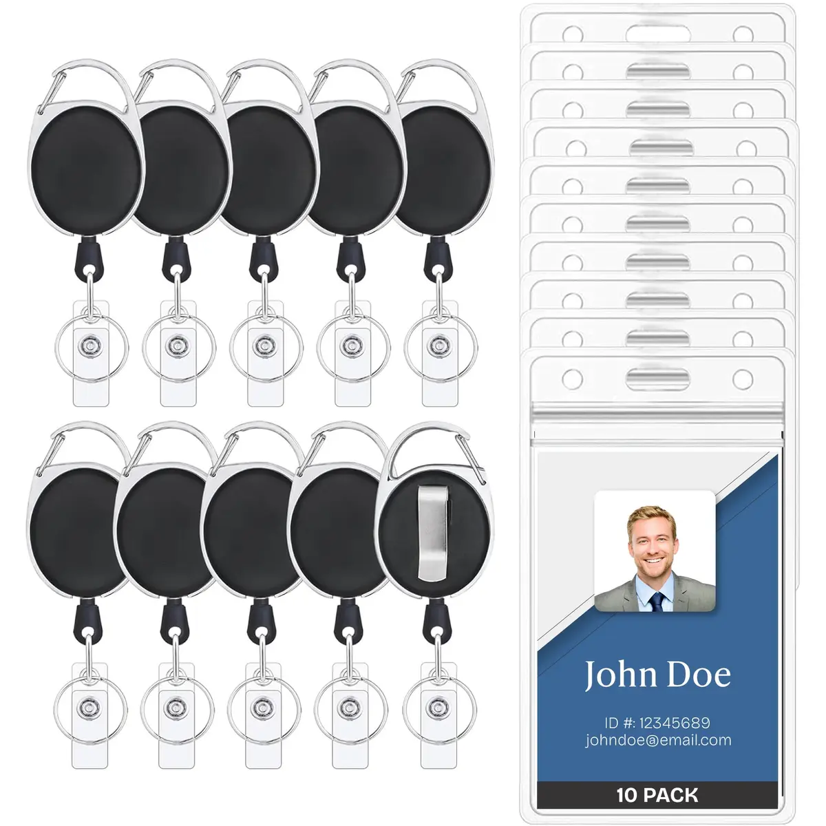 Will Well Heavy Duty ID Badge Holder Retractable 10 Pack - Vertical - Black | Durable, Versatile Badge Holders for Indian Professionals - main product image