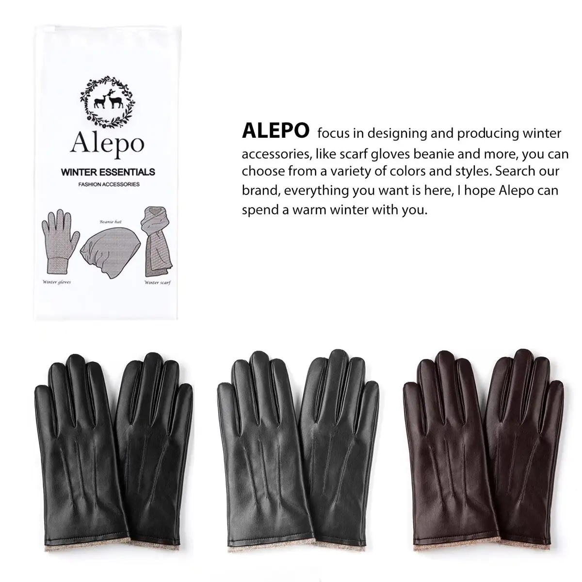 Alepo Men's PU Leather Winter Gloves | Touchscreen Compatible, Wool Lined, Black, Size S (Pair) - view 6