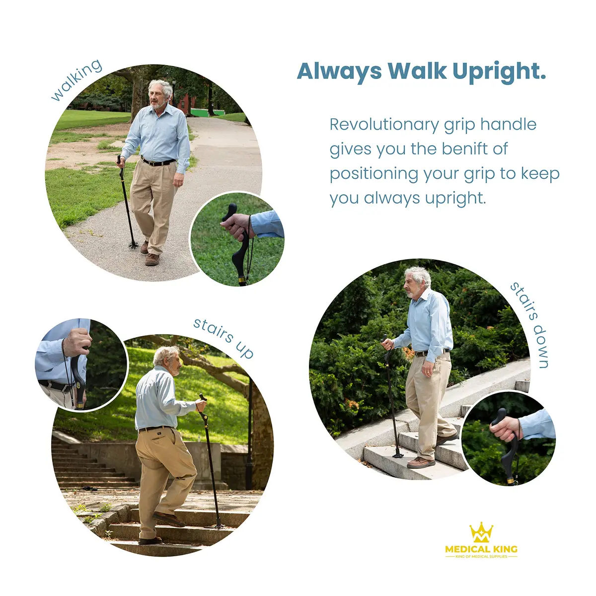 Medical king Walking Cane for Men & Women | Adjustable, Foldable & Slip-Resistant - view 3