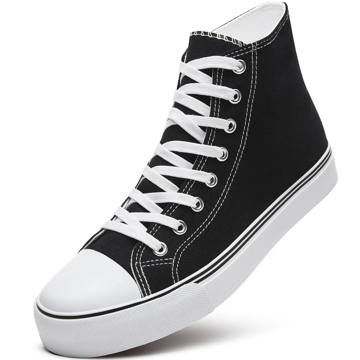 ZGR Men's High Top Canvas Sneakers Lace Up Black US8 | Breathable, Anti-Slip Rubber Sole - main product image