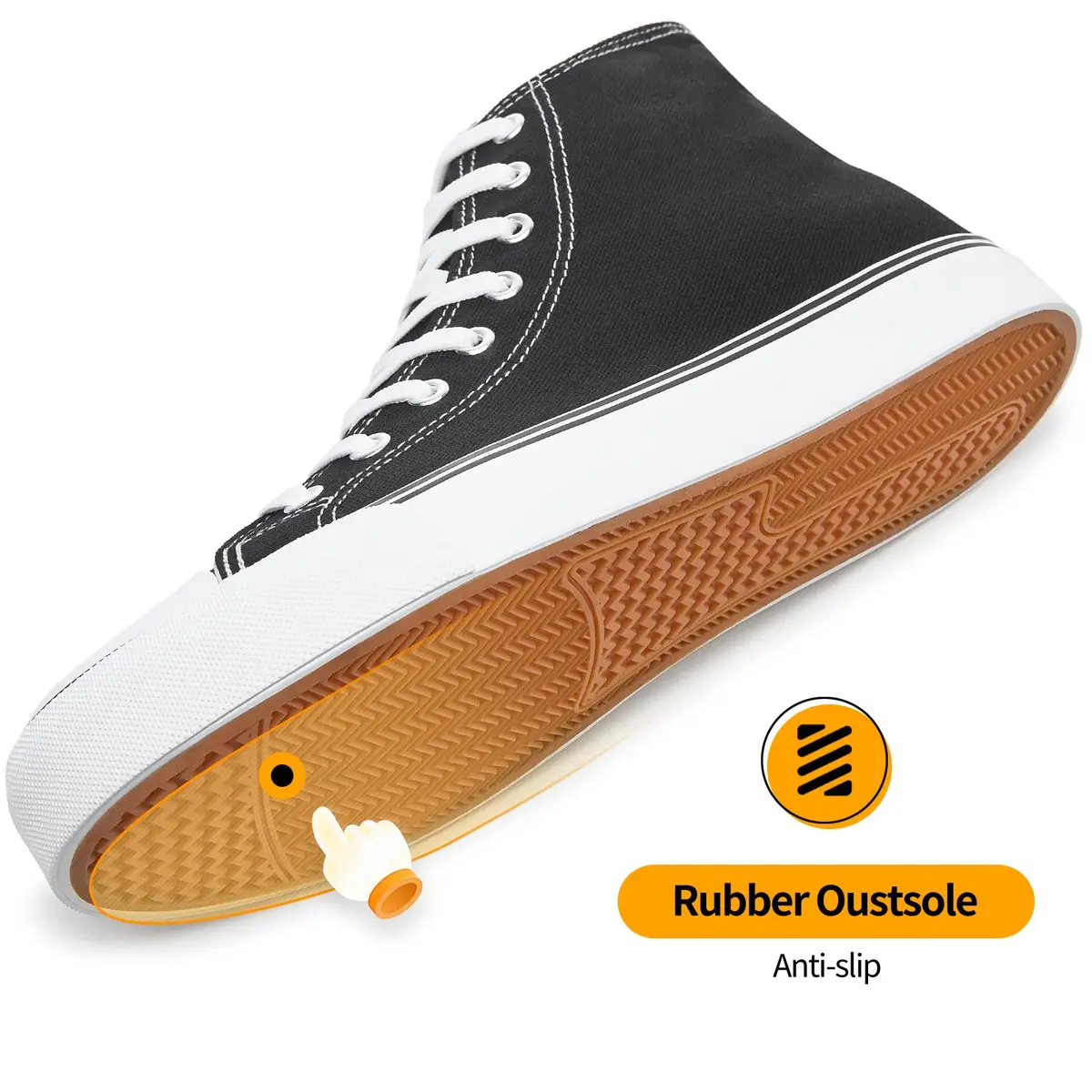 ZGR Men's High Top Canvas Sneakers Lace Up Black US8 | Breathable, Anti-Slip Rubber Sole - view 6