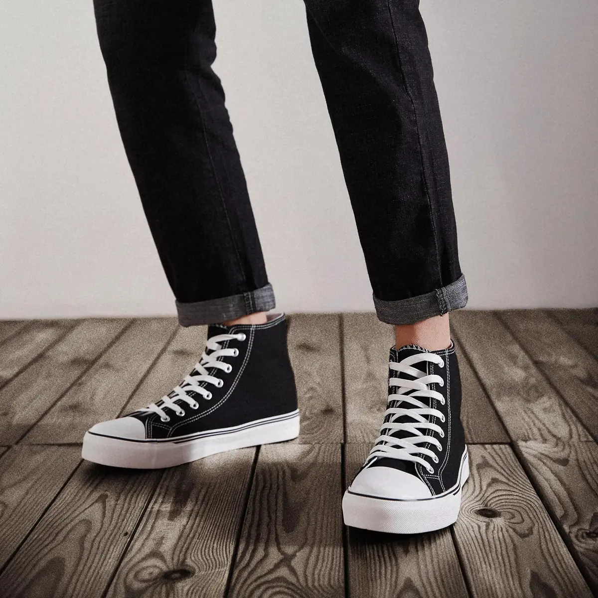 ZGR Men's High Top Canvas Sneakers Lace Up Black US8 | Breathable, Anti-Slip Rubber Sole - view 8