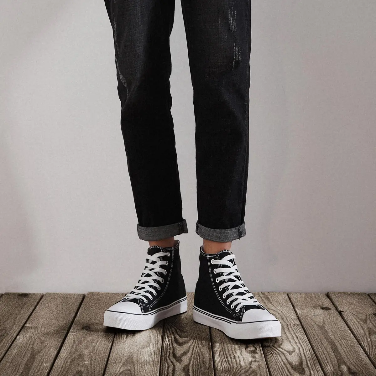 ZGR Men's High Top Canvas Sneakers Lace Up Black US8 | Breathable, Anti-Slip Rubber Sole - view 9