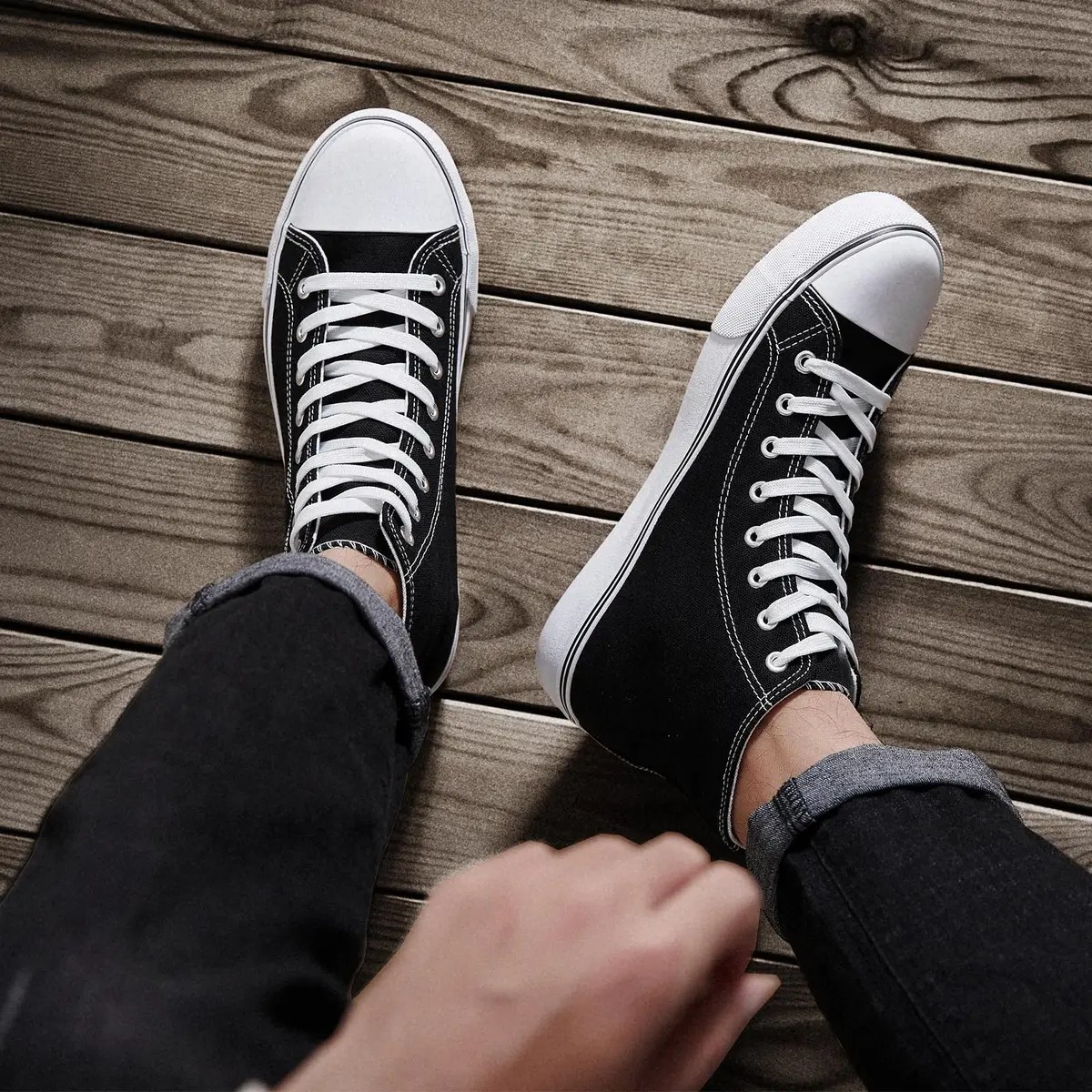 ZGR Men's High Top Canvas Sneakers Lace Up Black US8 | Breathable, Anti-Slip Rubber Sole - view 3
