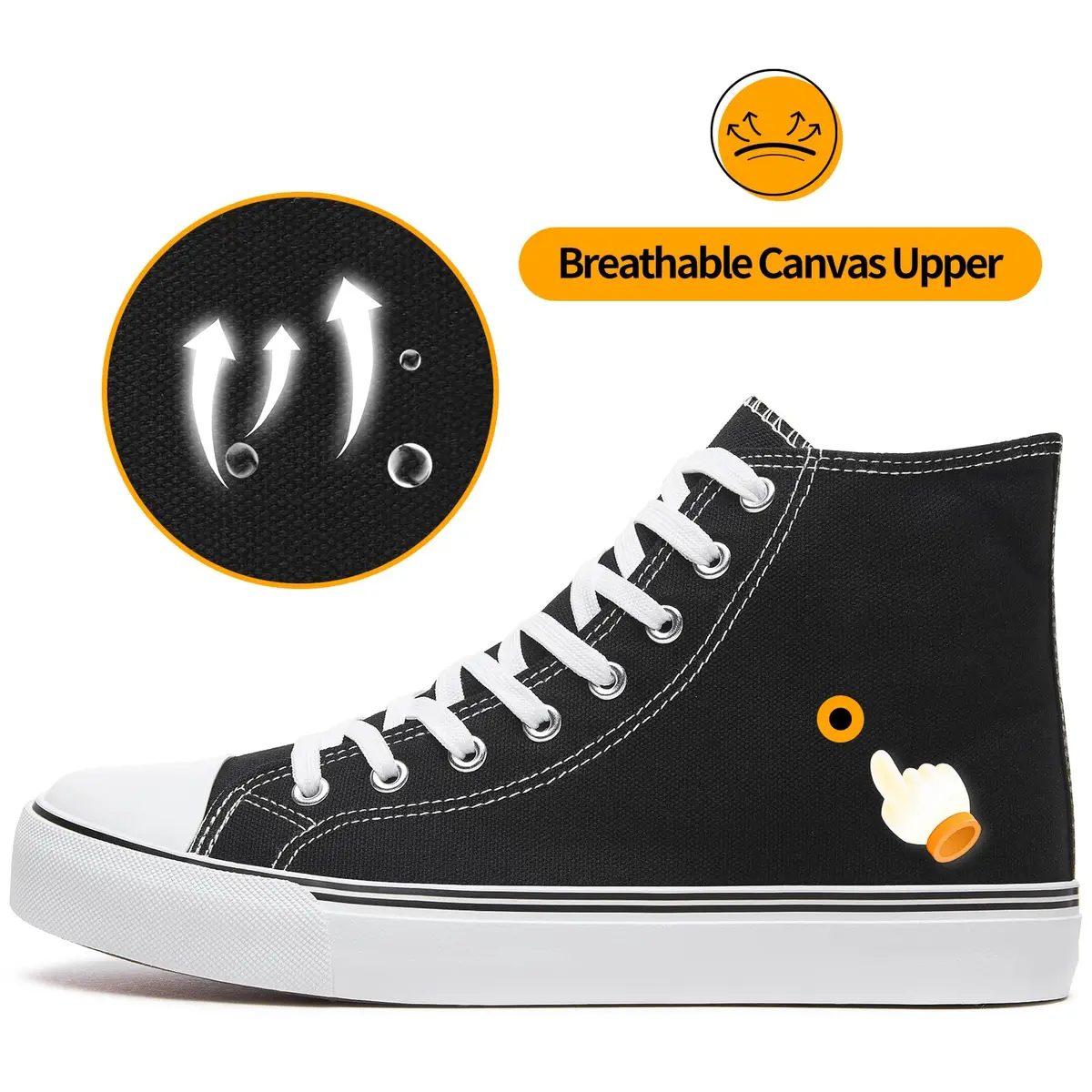 ZGR Men's High Top Canvas Sneakers Lace Up Black US8 | Breathable, Anti-Slip Rubber Sole - view 4