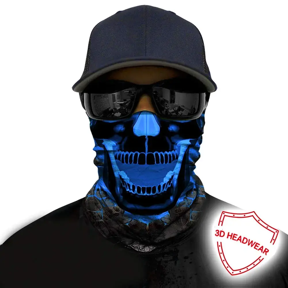 Obacle Skull Face Mask Half for Dust Wind UV Sun Protection Seamless 3D Tube Mask Bandana for Men Women (Skull Light Blue Rock Melt) - view 2