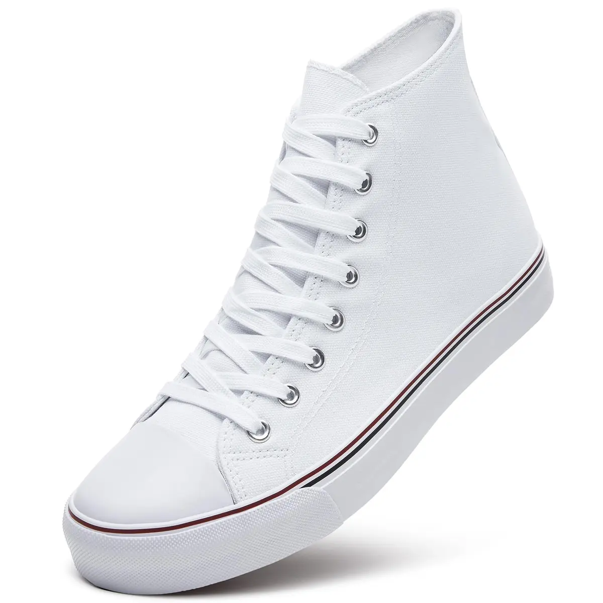 ZGR Mens High Top Canvas Sneakers Lace Up White US9.5 | Breathable Canvas & Anti-Slip Rubber Sole - main product image