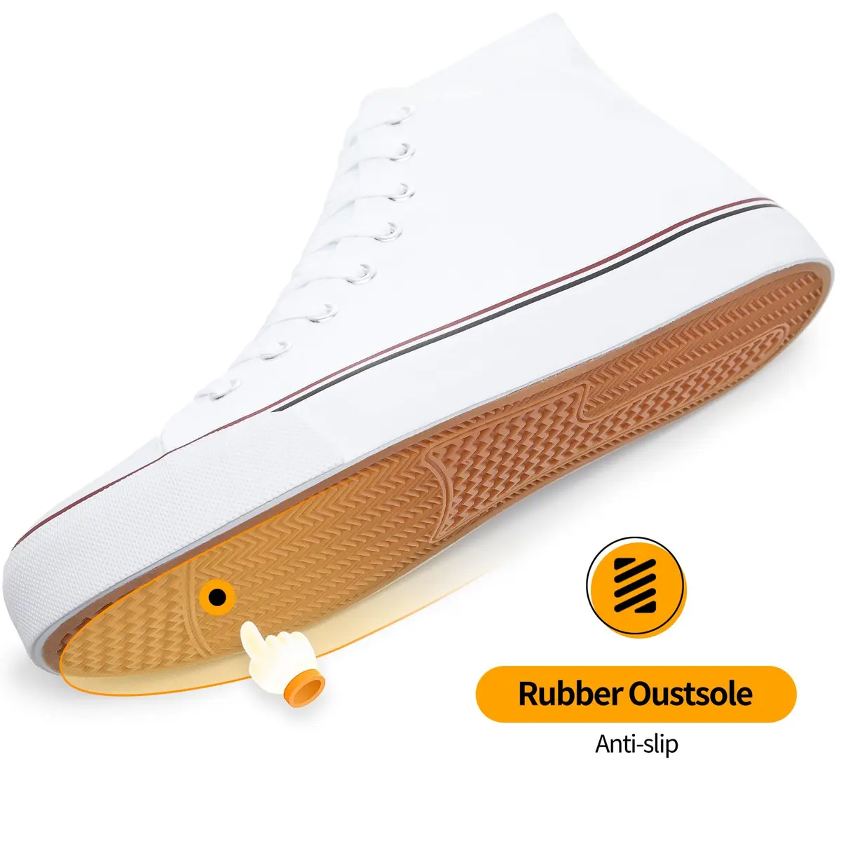 ZGR Mens High Top Canvas Sneakers Lace Up White US9.5 | Breathable Canvas & Anti-Slip Rubber Sole - view 6