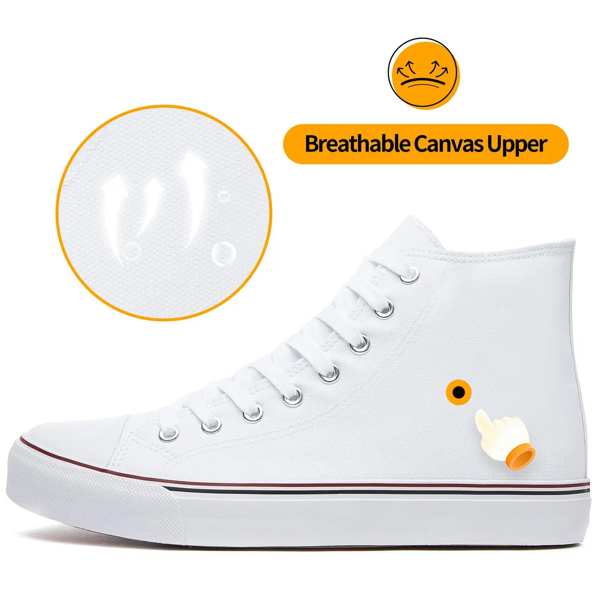ZGR Mens High Top Canvas Sneakers Lace Up White US9.5 | Breathable Canvas & Anti-Slip Rubber Sole - view 4
