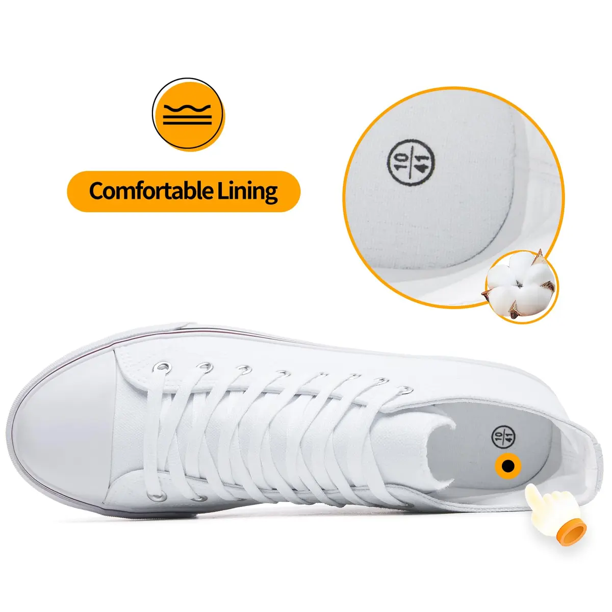 ZGR High Top Canvas Sneakers Lace Up White US7 | Breathable, Anti-Slip Rubber Sole, Classic Walking Style - view 5