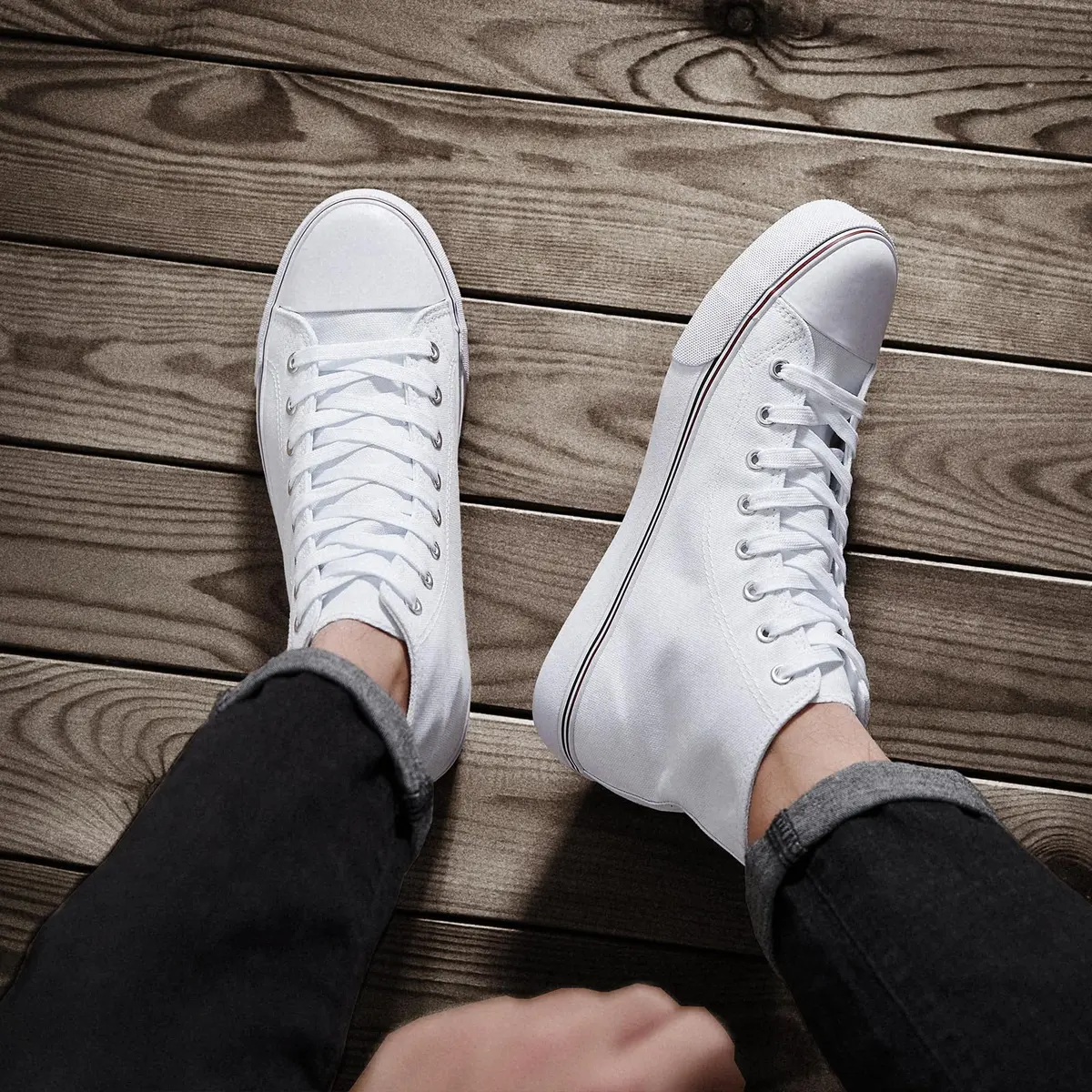ZGR High Top Canvas Sneakers Lace Up White US7 | Breathable, Anti-Slip Rubber Sole, Classic Walking Style - view 7