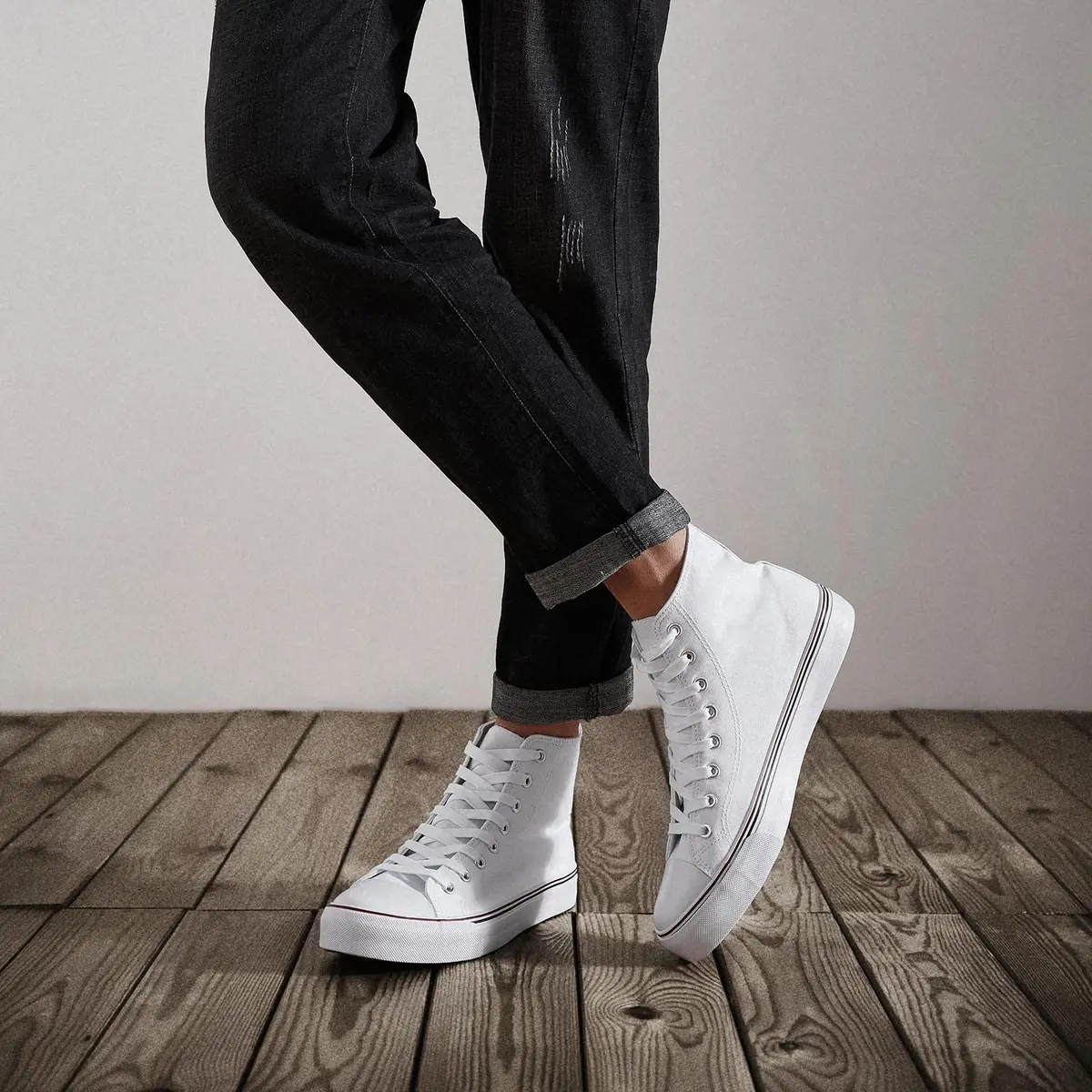 ZGR High Top Canvas Sneakers Lace Up White US7 | Breathable, Anti-Slip Rubber Sole, Classic Walking Style - view 8