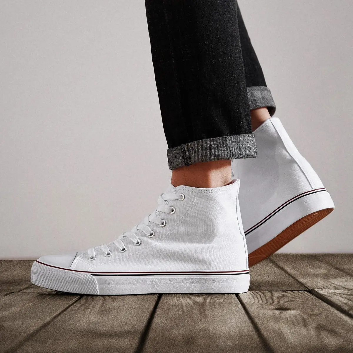 ZGR High Top Canvas Sneakers Lace Up White US7 | Breathable, Anti-Slip Rubber Sole, Classic Walking Style - view 2