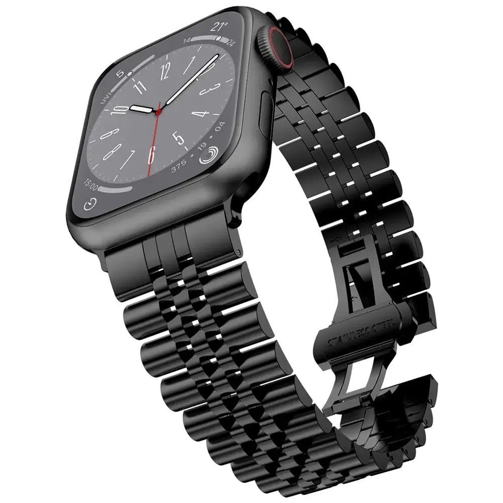 baozai Stainless Steel Watch Band for Apple Watch Ultra 3/2/1, 46mm/45mm/44mm/42mm, Black | Fits 6.7"-8.9" Wrists - main product image