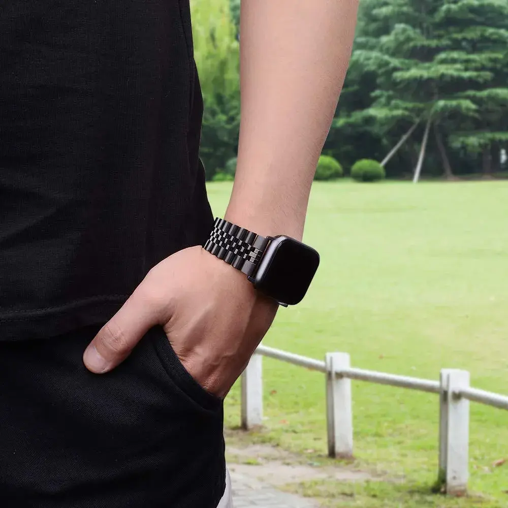 baozai Stainless Steel Watch Band for Apple Watch Ultra 3/2/1, 46mm/45mm/44mm/42mm, Black | Fits 6.7"-8.9" Wrists - view 5