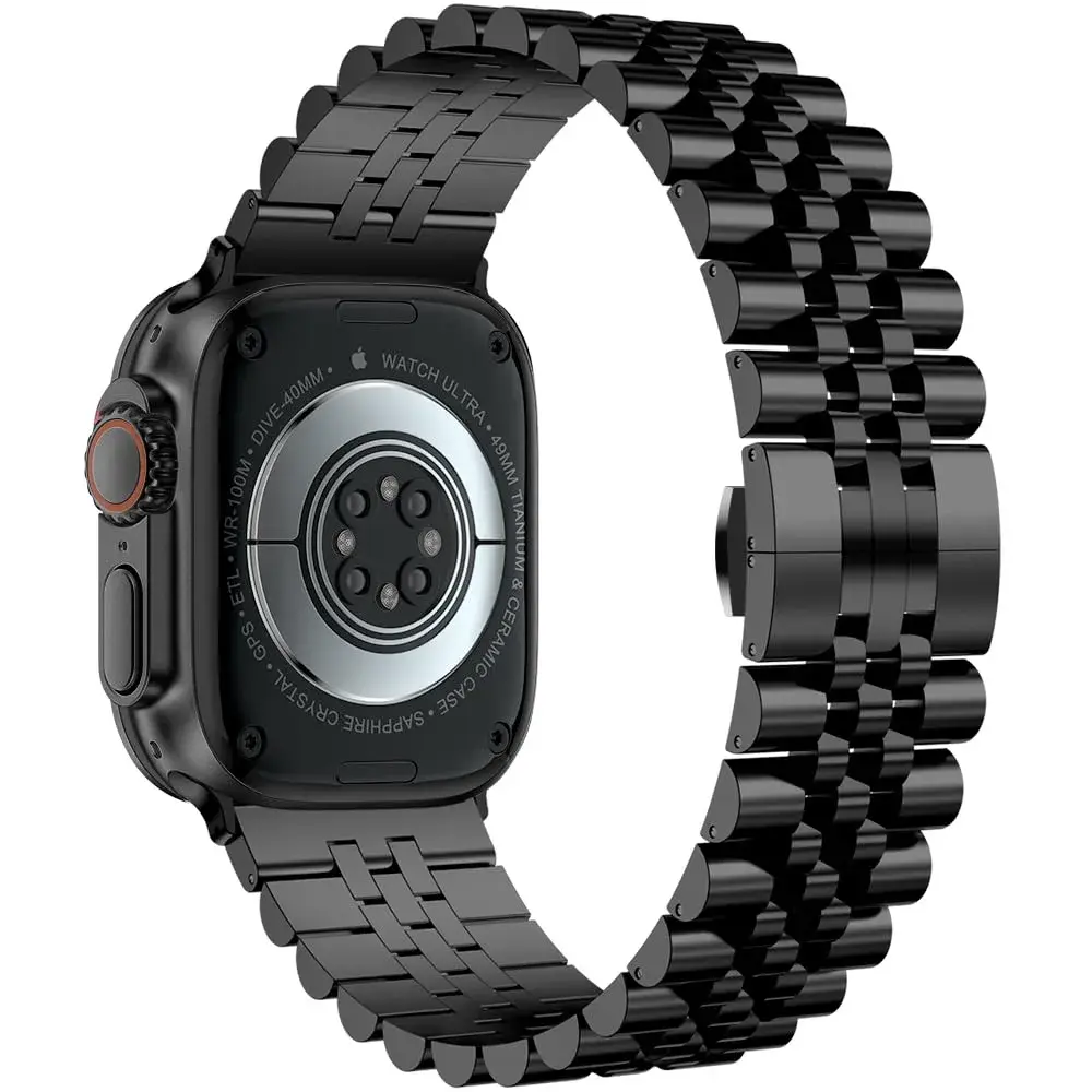 baozai Stainless Steel Watch Band for Apple Watch Ultra 3/2/1, 46mm/45mm/44mm/42mm, Black | Fits 6.7"-8.9" Wrists - view 2