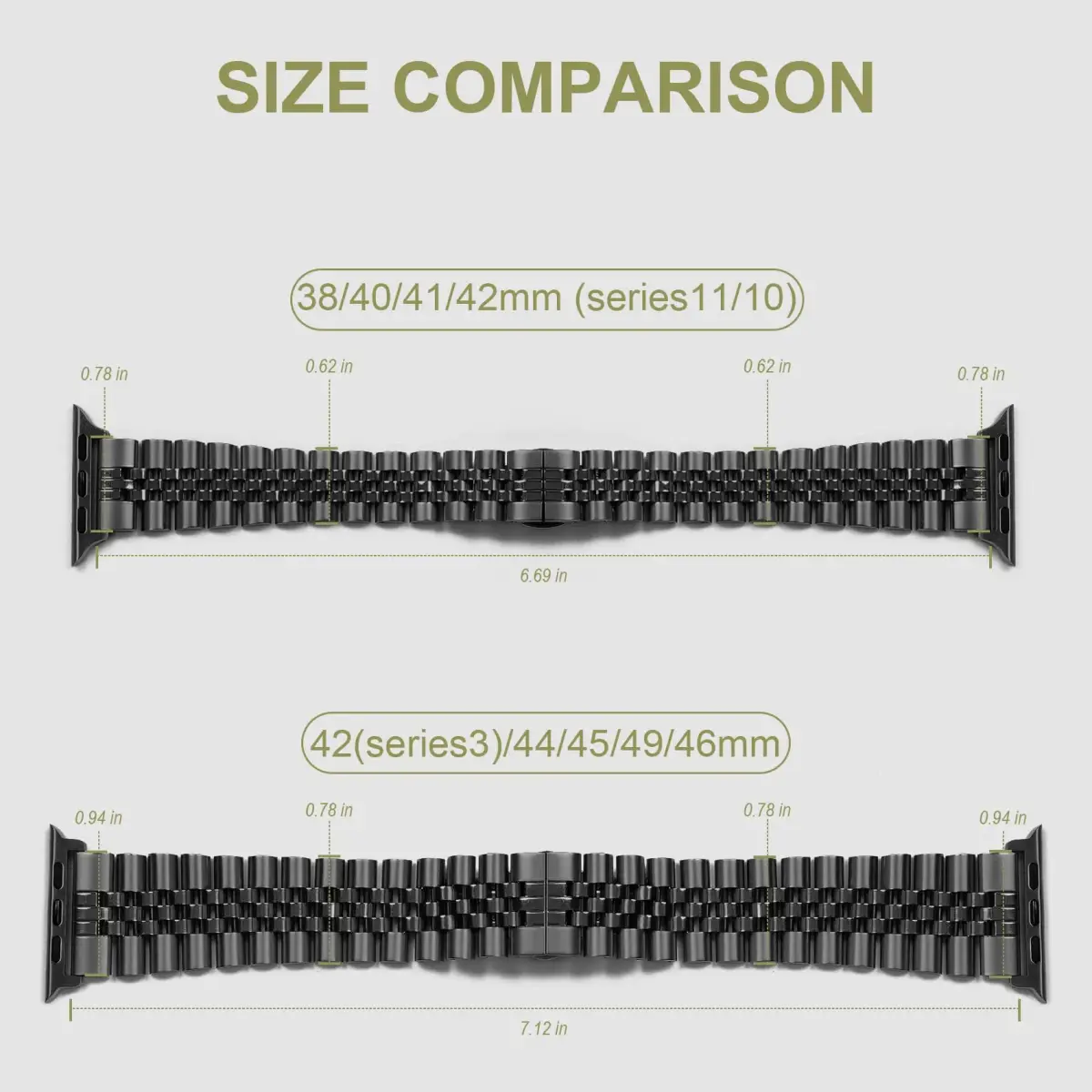baozai Stainless Steel Watch Band for Apple Watch Ultra 3/2/1, 46mm/45mm/44mm/42mm, Black | Fits 6.7"-8.9" Wrists - view 3