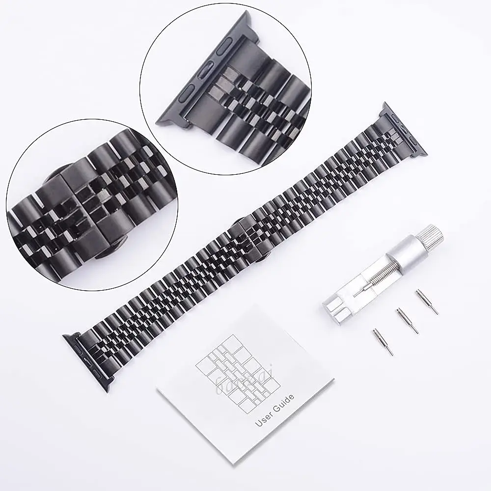 baozai Stainless Steel Watch Band for Apple Watch Ultra 3/2/1, 46mm/45mm/44mm/42mm, Black | Fits 6.7"-8.9" Wrists - view 4