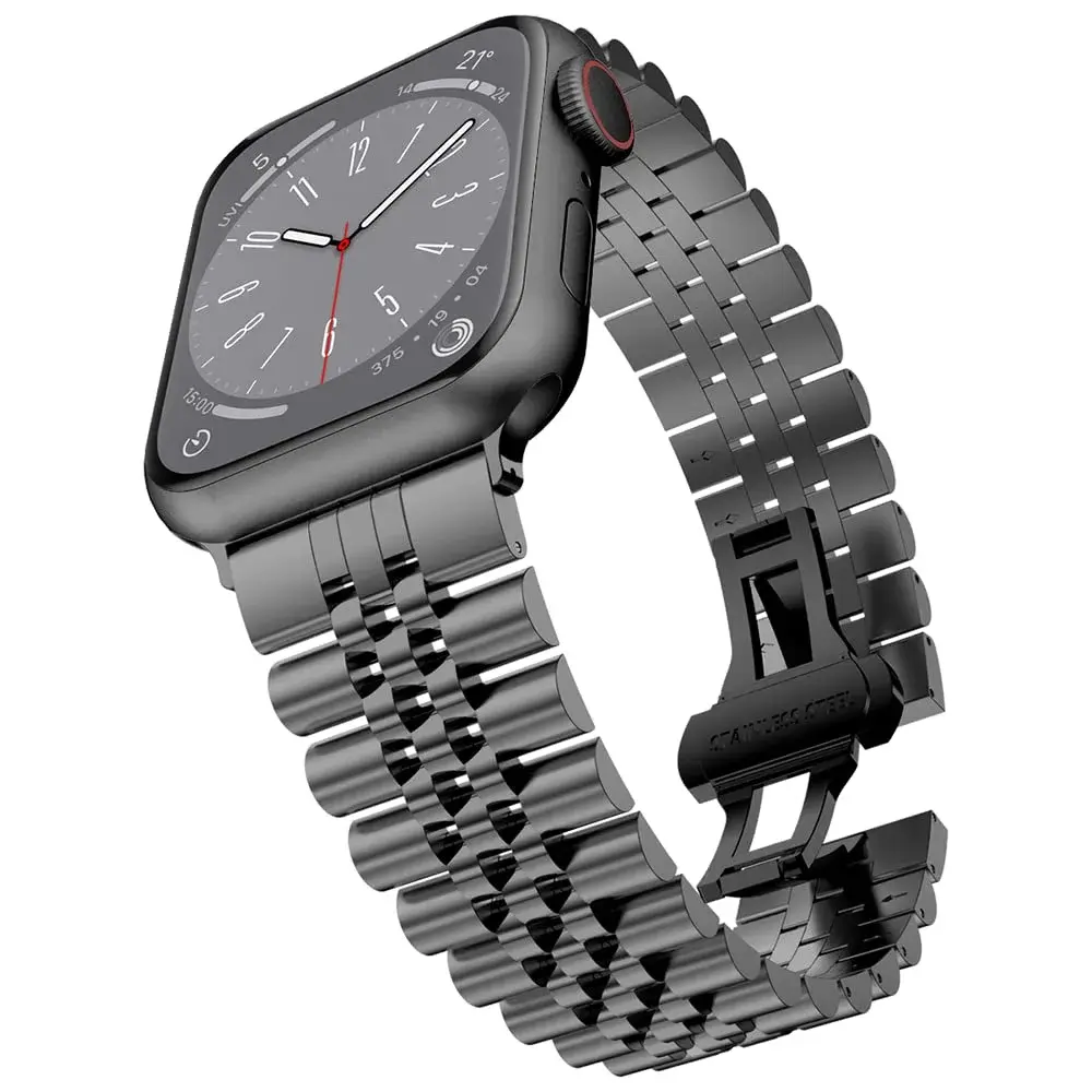 baozai Stainless Steel Watch Band for Apple Watch Ultra 3/2/1 46mm/45mm/44mm/42mm | Space Gray Jubilee Strap with Butterfly Clasp - main product image