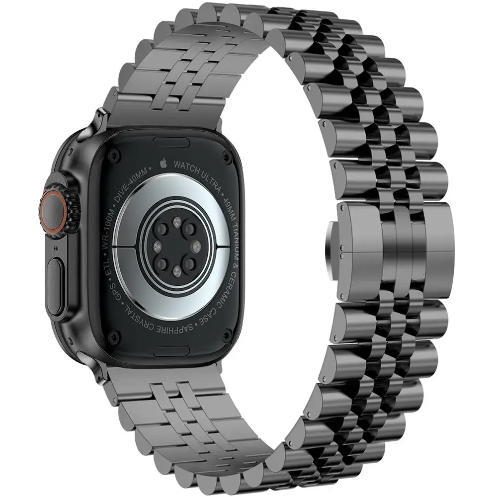 baozai Stainless Steel Watch Band for Apple Watch Ultra 3/2/1 46mm/45mm/44mm/42mm | Space Gray Jubilee Strap with Butterfly Clasp - view 2