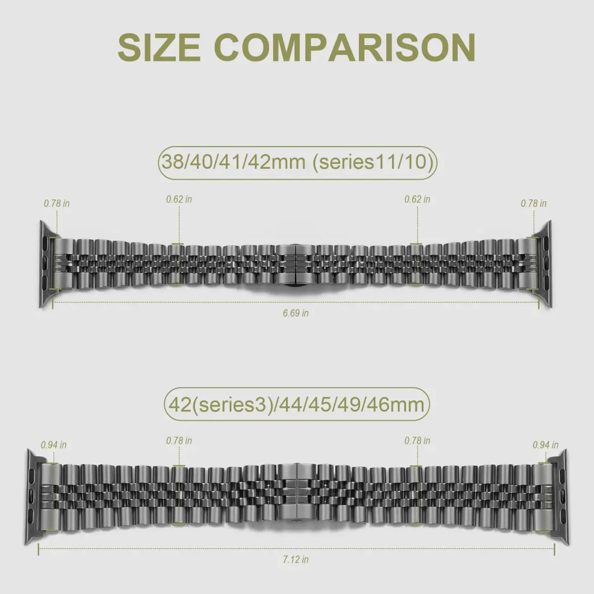 baozai Stainless Steel Watch Band for Apple Watch Ultra 3/2/1 46mm/45mm/44mm/42mm | Space Gray Jubilee Strap with Butterfly Clasp - view 3