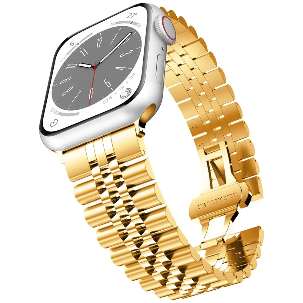 baozai Gold Stainless Steel Watch Band for Apple Watch Ultra 46mm/45mm/44mm/42mm, Series 3/2/1 - main product image