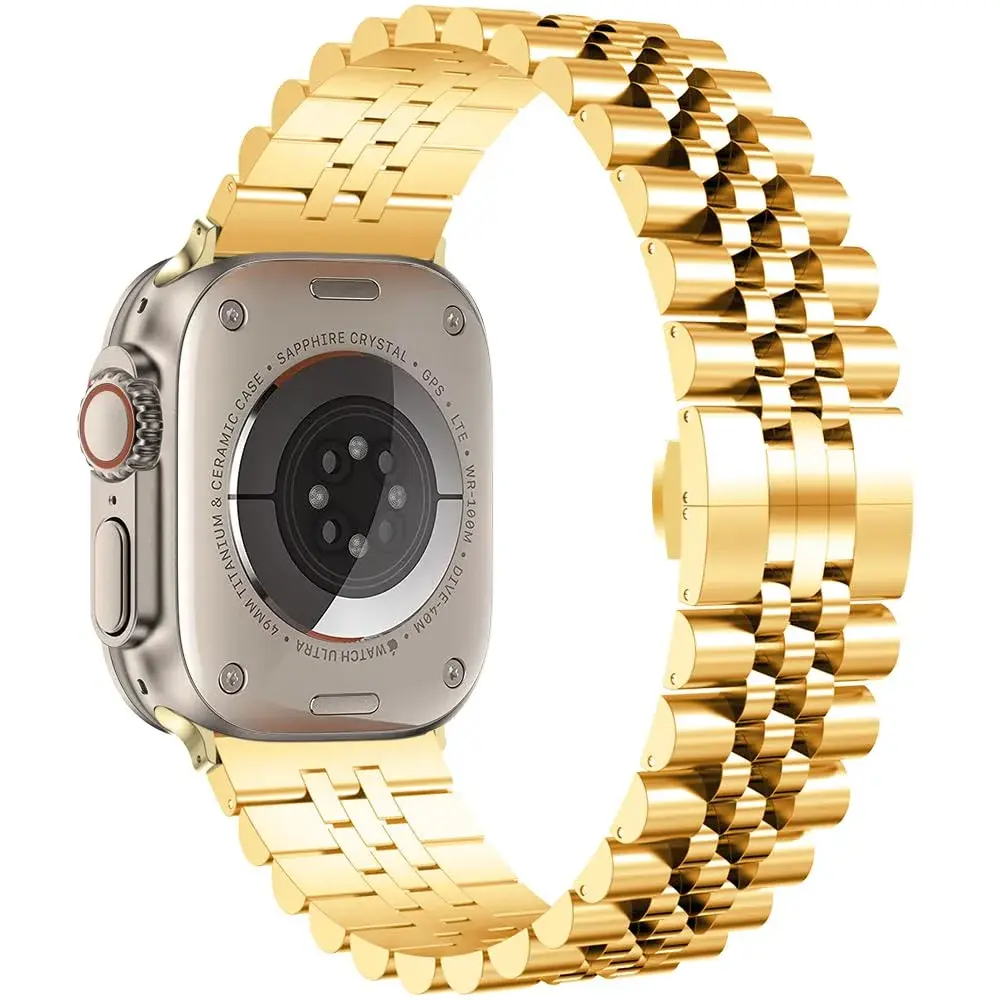 baozai Gold Stainless Steel Watch Band for Apple Watch Ultra 46mm/45mm/44mm/42mm, Series 3/2/1 - view 2