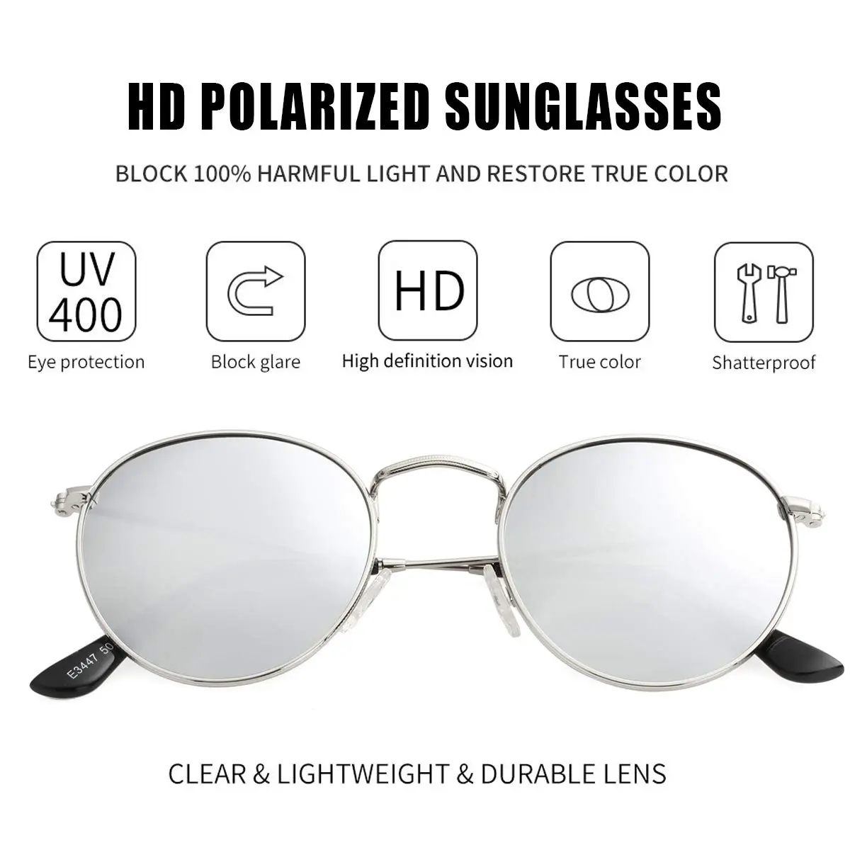 Kursan Small Round Metal Sunglasses for Men Women Mirrored Lens UV400 (Silver Frame/Silver Mirrored) | Vintage Circle Sun Glasses - view 2