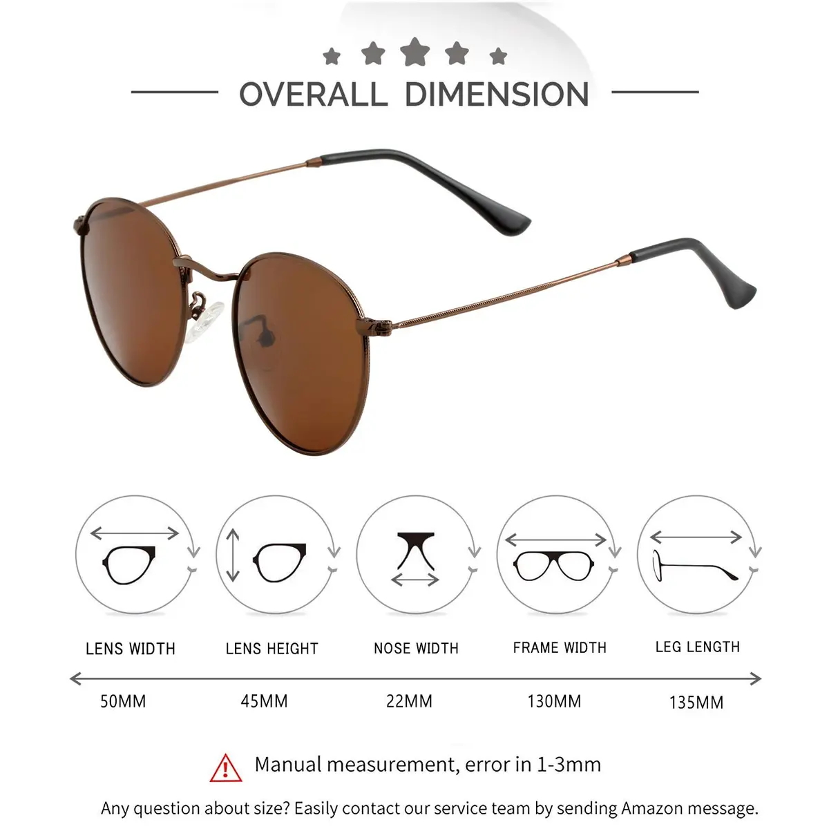 Kursan Small Round Metal Sunglasses for Men Women Mirrored Lens Classic Circle Sun Glasses (Brown Frame/Brown Lens) | UV400 Polarized - view 6