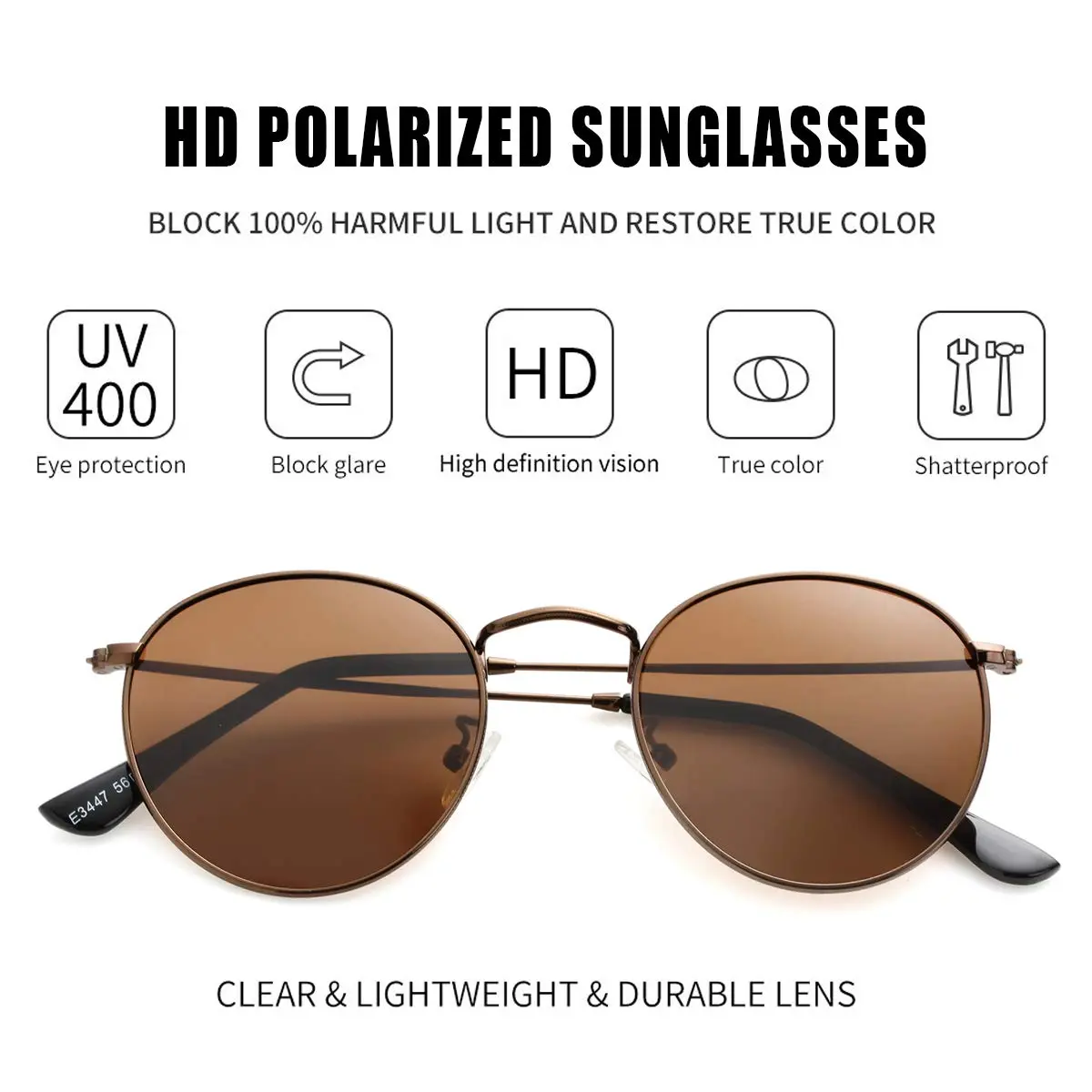 Kursan Small Round Metal Sunglasses for Men Women Mirrored Lens Classic Circle Sun Glasses (Brown Frame/Brown Lens) | UV400 Polarized - view 2