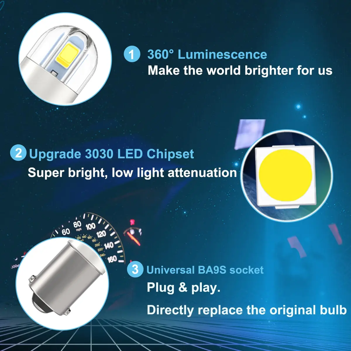 Anourney BA9S LED Bulbs 12V White | Super Bright Car Dome Map Lights - view 4