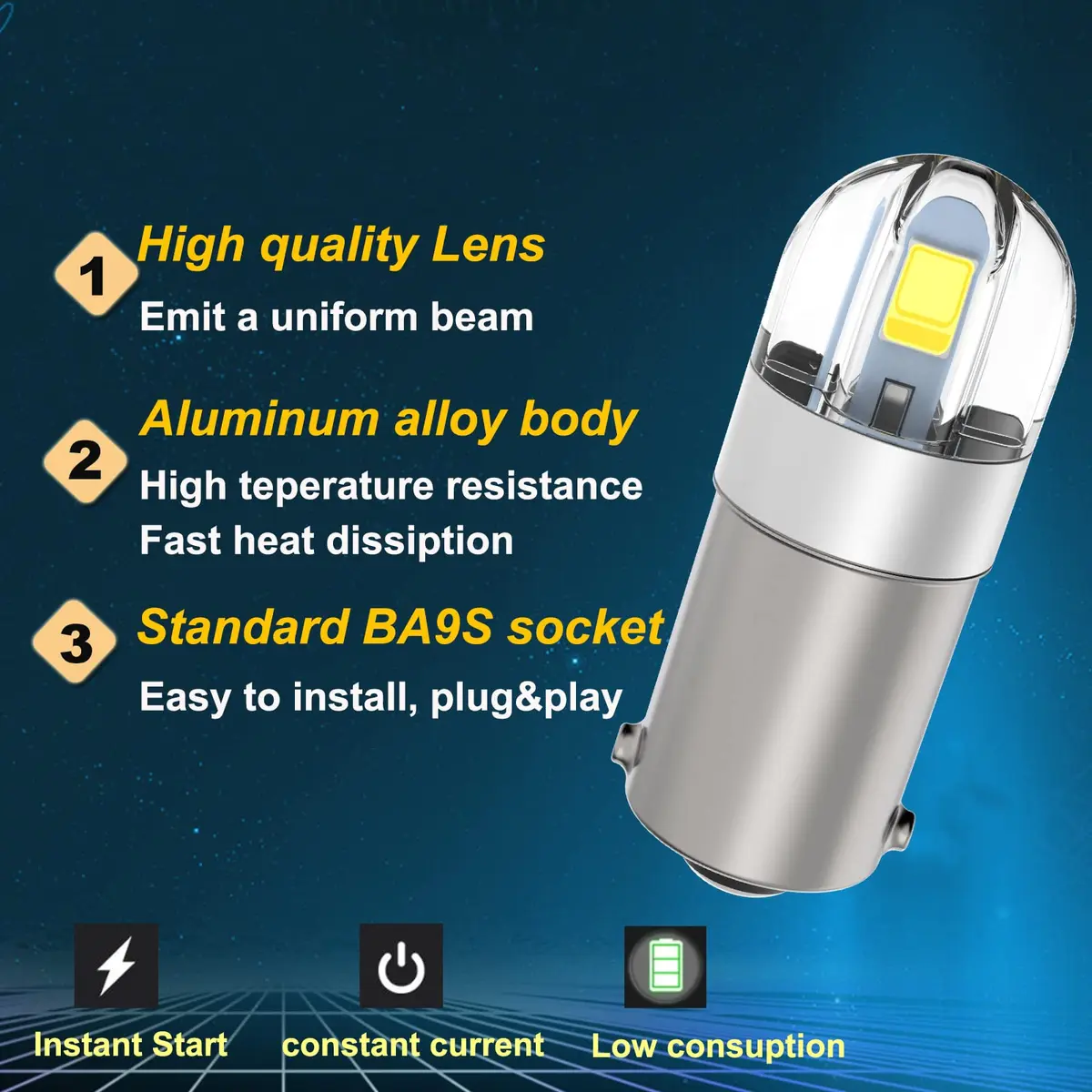 Anourney BA9S LED Bulbs 12V White | Super Bright Car Dome Map Lights - view 5