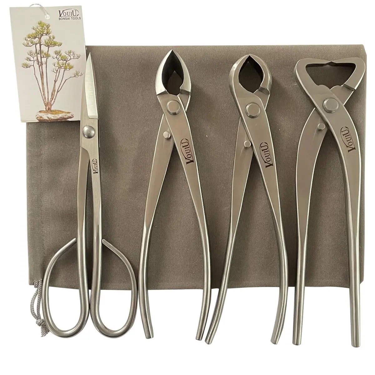 VOUIU 4-Piece Bonsai Tool Set: 8-inch Concave Cutter, Knob Cutter, Trunk Splitter & Scissors | Stainless Steel Blades - main product image