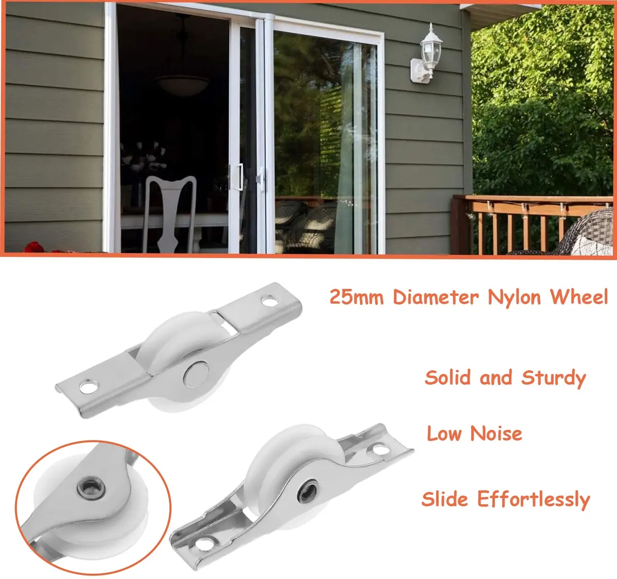MroMax Industrial Castors 2Pcs 25mm/0.98" Dia Nylon White Sliding Wheel U Groove for Garage & Doors - view 5
