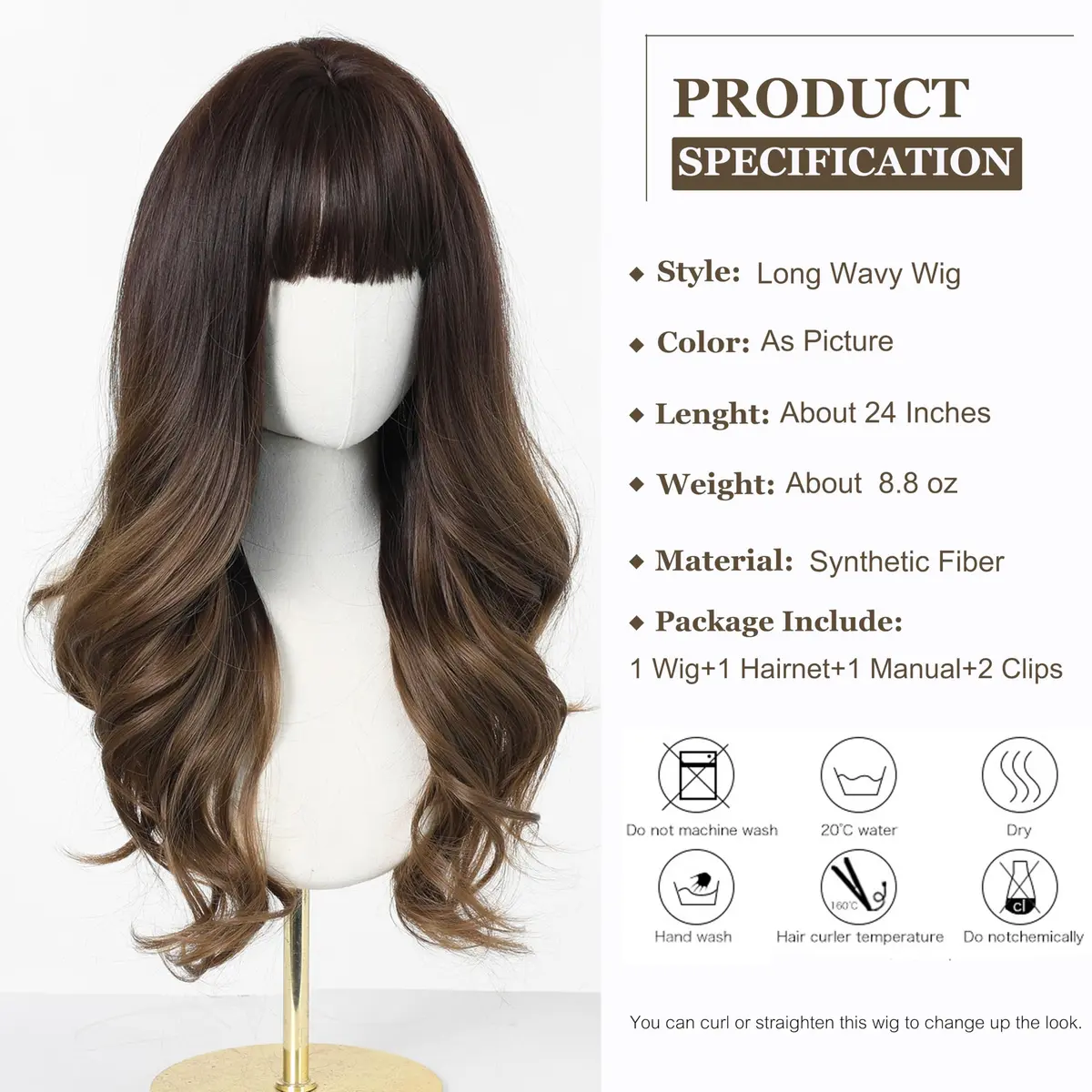 Esmee 24 Inch Long Wavy Synthetic Ombre Wig with Bangs for Women | Heat Resistant, Machine Made, Average Cap Size - view 2