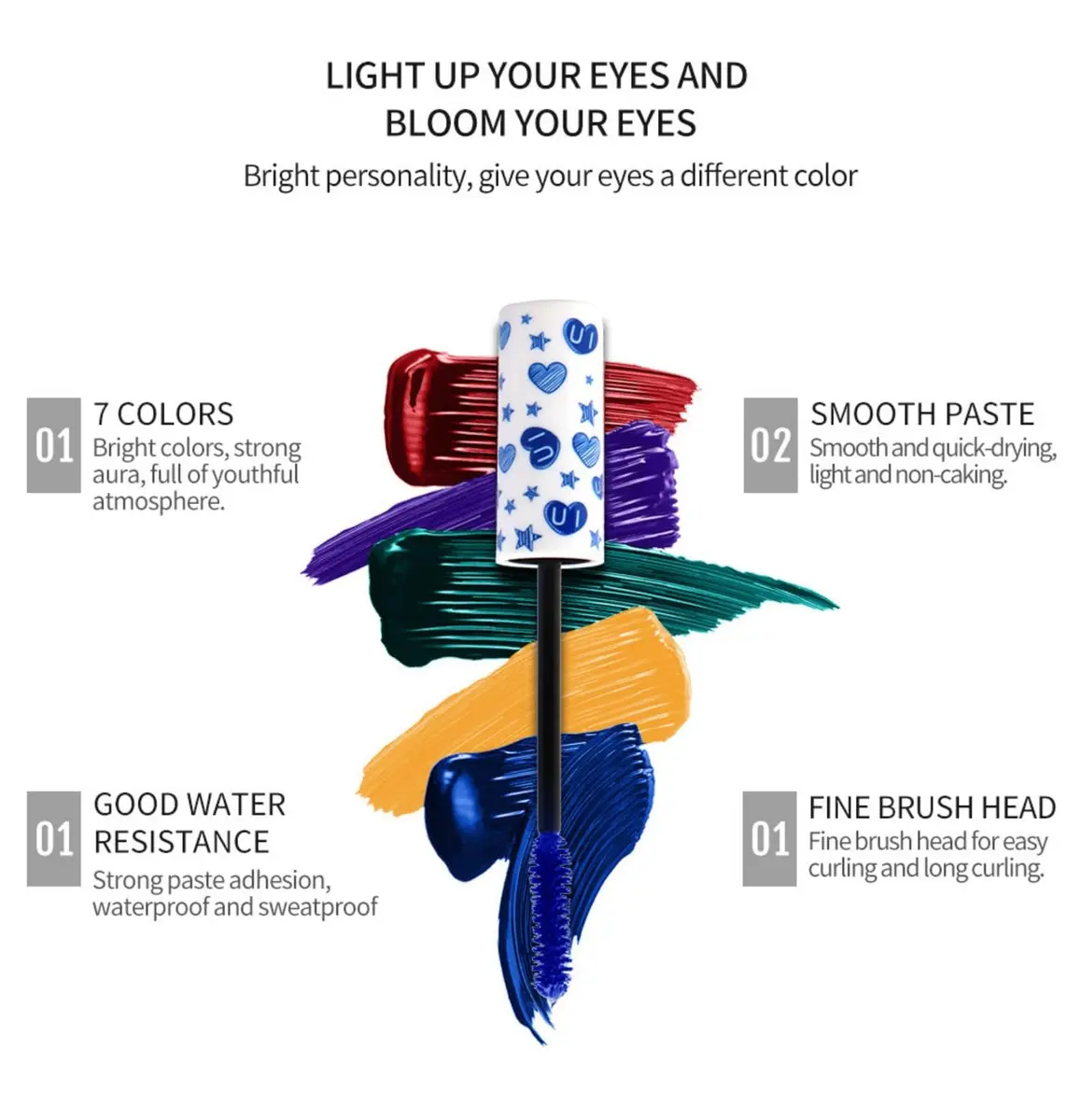 MAEPEOR Colored Mascara Set 7 Pack 0.35 Oz | Waterproof & Smudgeproof, Vegan, Hypoallergenic (70-120 chars) - view 4
